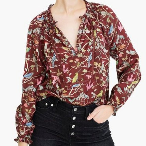 J. Crew Tops - Point Sur Ruffle-Neck Popover In Menagerie Print